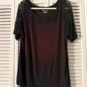 Lane Bryant Black Scoop Neck Top with Lace Sleeves